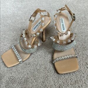 Steve Madden Tan and Silver Strappy Heels with Rhinestones